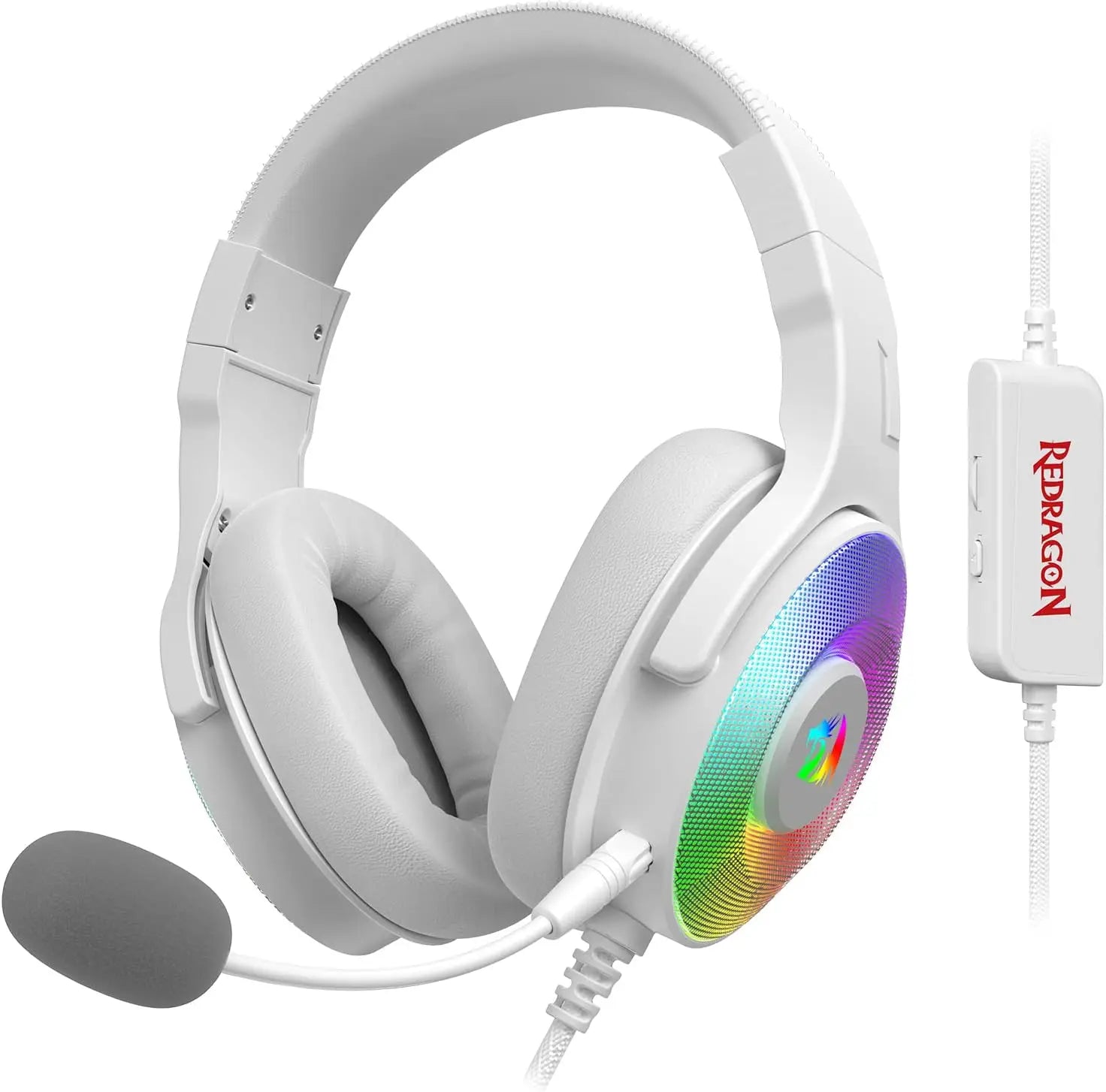 Redragon H350 White Wired Gaming Headset Dynamic RGB Backlight Stereo Surround  50MM Drivers Over-Ear Headphones