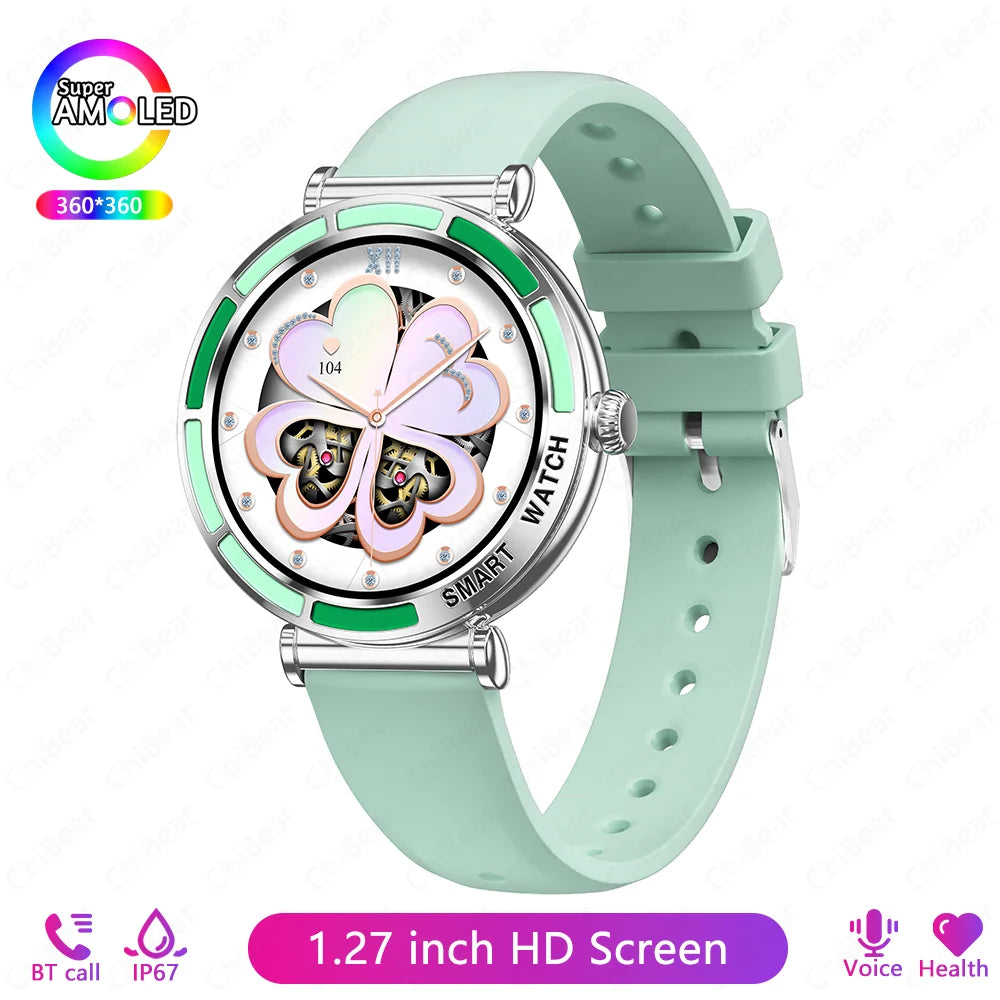 New Lady Fashion Smart Watch Women 1.27inch AMOLED Screen Heart Rate Bluetooth Call Waterproof Sports Smartwatch For Android iOS